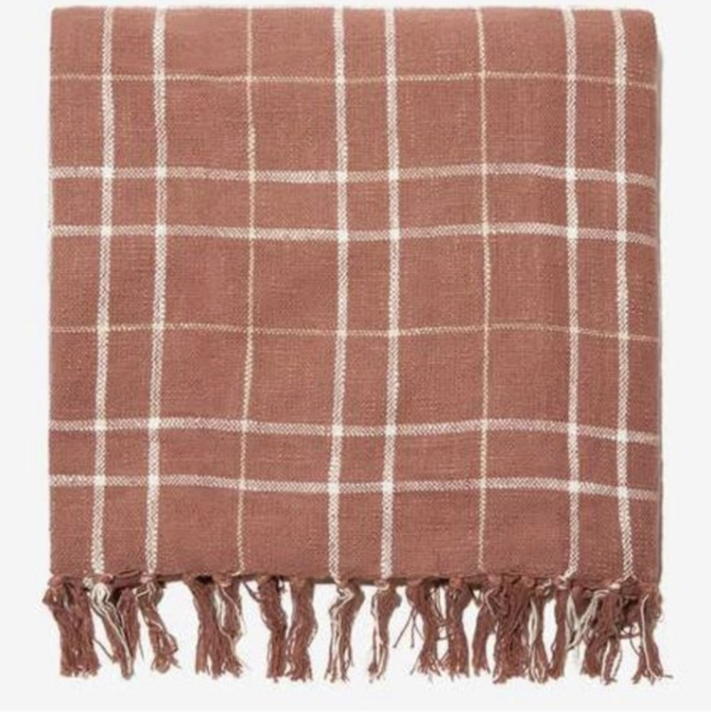NWT Little Korboose Woven Throw Blanket 100% Cotton in Color Rust